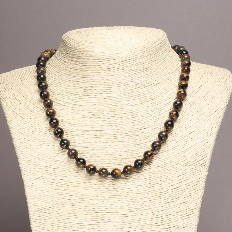 שרשרת מאבן טבעית 'עין הנץ' חרוז חלק 8 מ״מ ±, אורך 45 ס״מ ±