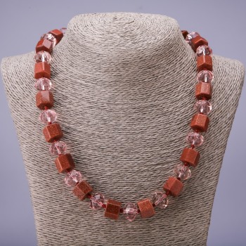 שרשרת אבטורין «זהב חול» משושה, קוטר 12 מ״מ רונדל קריסטל צ'כי, קוטר 14×11 מ״מ, אורך 50 ס״מ