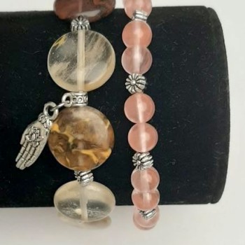 סט צמידי חלצידון, קוטר חרוז 6.5 מ״מ, מעגל בקוטר 15 מ״מ, על גומי אלסטי, אורך 18 ס״מ+