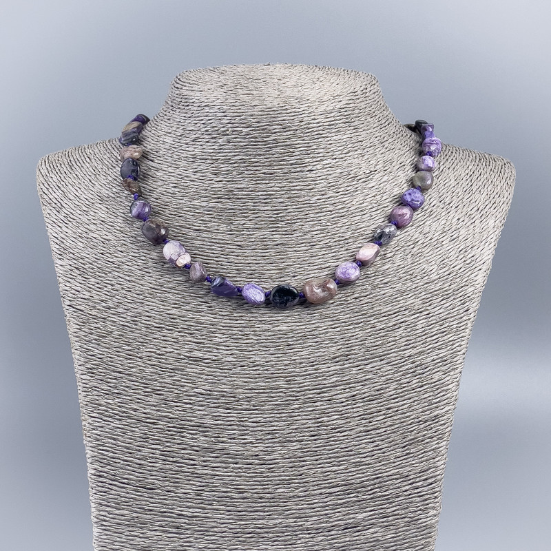 שרשרת חרוזי Charoite מלוטשים, קוטר 10×12 מ״מ, אורך 48 ס״מ