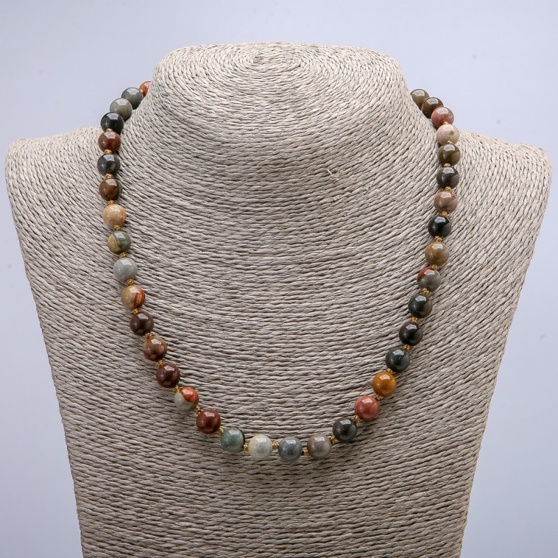 שרשרת חרוזי הגשפר מאבן טבעית – כדורי חלקים בקוטר 8 מ״מ, אורך 46 ס״מ +