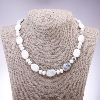 שרשרת מאבן טבעית קהולונג בצורת אובלית שטוחה, קוטר 13×18 מ״מ, רונדלים 9×6 מ״מ, אורך 45 ס״מ