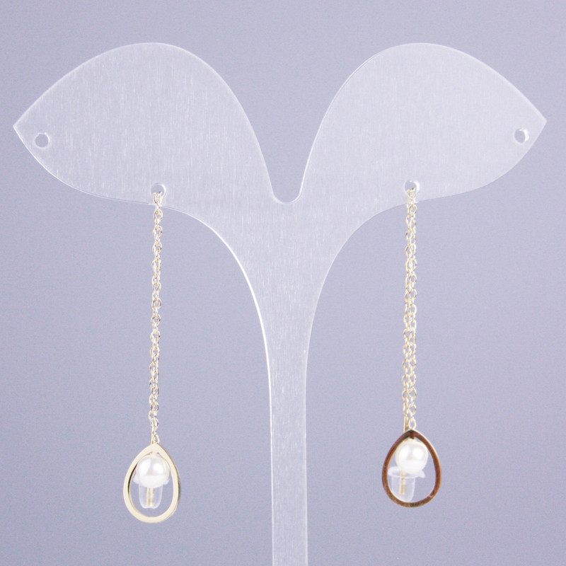 עגילי סטוד Xuping בזהב מצופה 18K, אורך כ-9 ס״מ, עם פנינת מאיורקה