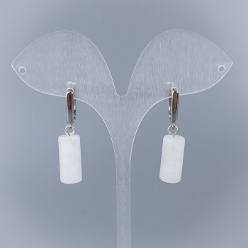 עגילי קריסטל ההרים בצורת צילינדר, קוטר 17×8 מ״מ, סגר אנגלי, אורך 35 מ״מ+