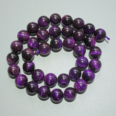 Beads Purple Cat's Eye כדור חלק אבן טבעית, קוטר 10.5 מ"מ+-, אורך 38 ס"מ+- על חוט