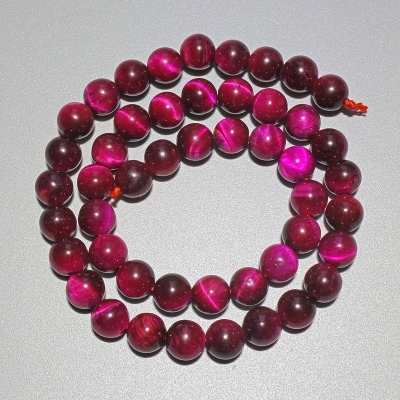 Beads Raspberry Cat's Eye כדור חלק מאבן טבעית, קוטר 8 מ"מ+-, אורך 37 ס"מ+- על חוט