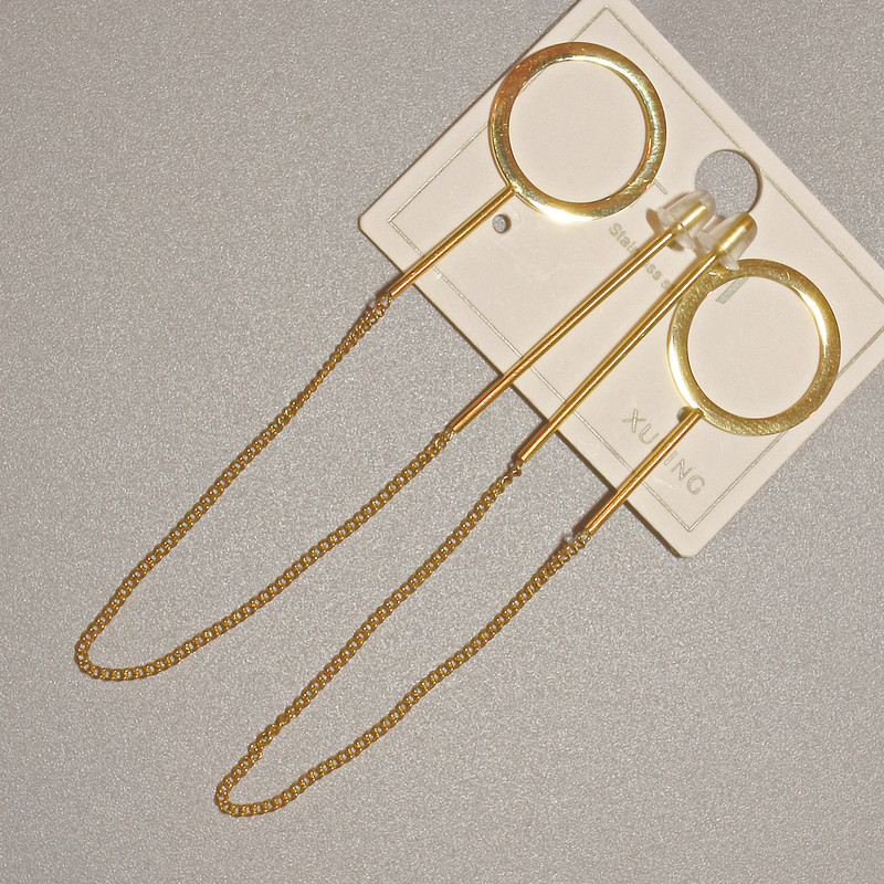 עגילים Xuping, קוטר 15 מ״מ, אורך כ-10.5 ס״מ, ציפוי זהב 18K