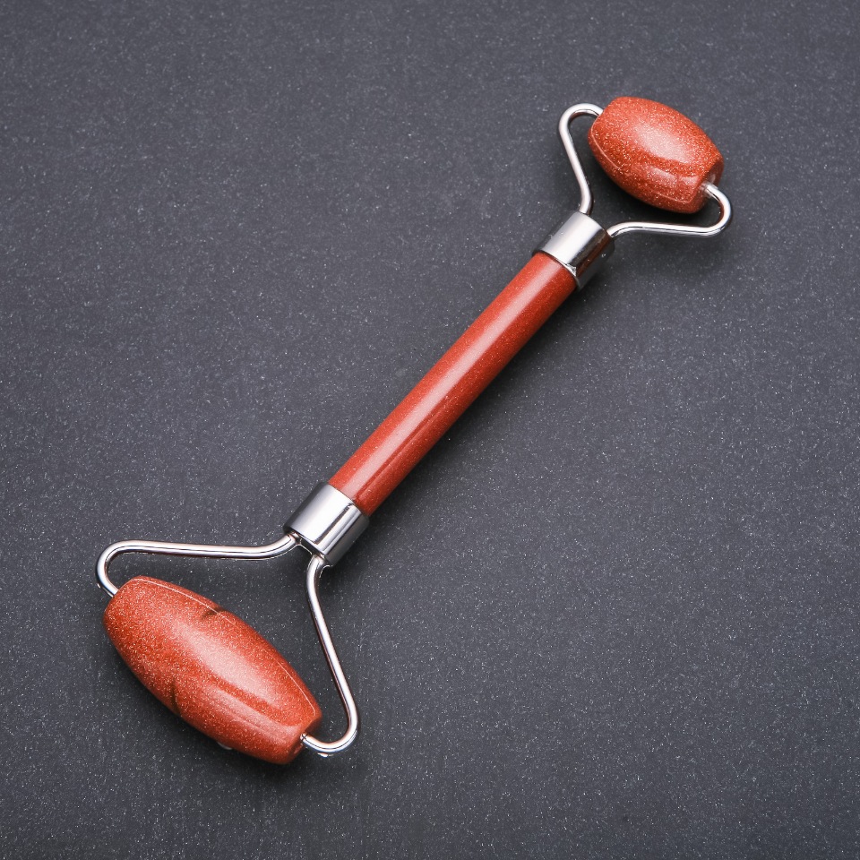 מסאז'ר מאבן אבנטורין חול זהוב דו-צדדי, אורך 14.5 ס״מ, מתכת כסופה