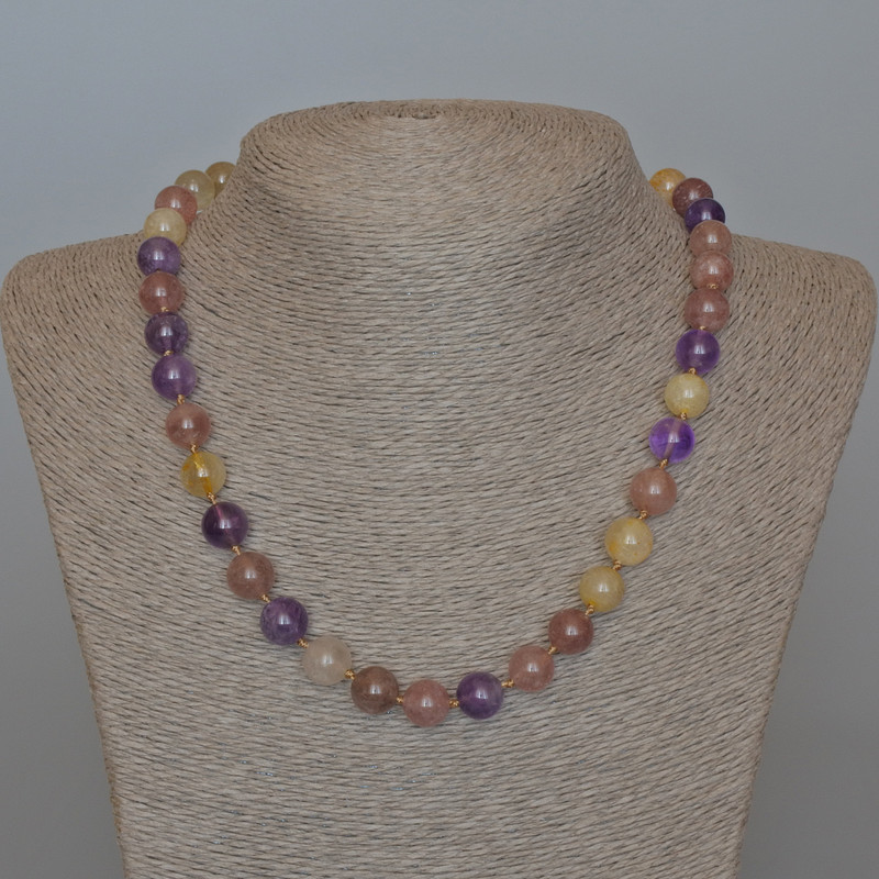 שרשרת אסורטי מאבן טבעית – כדור חלק, קוטר 10 מ״מ +/- אורך 49 ס״מ+