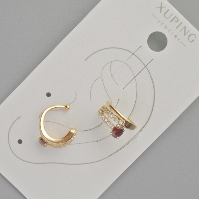 קף Xuping עם קריסטל אדום ואבני סטרז לבנות, קוטר 11,5×5,5 מ״م — זהב מצופה 18K