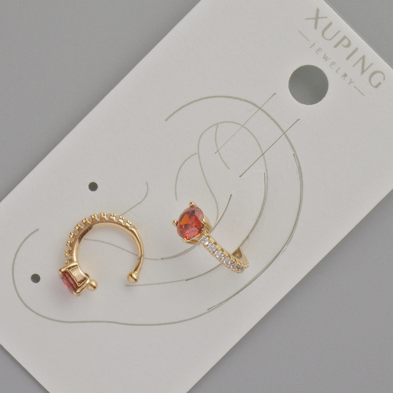 קאפ Xuping עם קריסטל אדום וזרקונים לבנים, קוטר 13×5 מ״מ, ציפוי זהב 18K