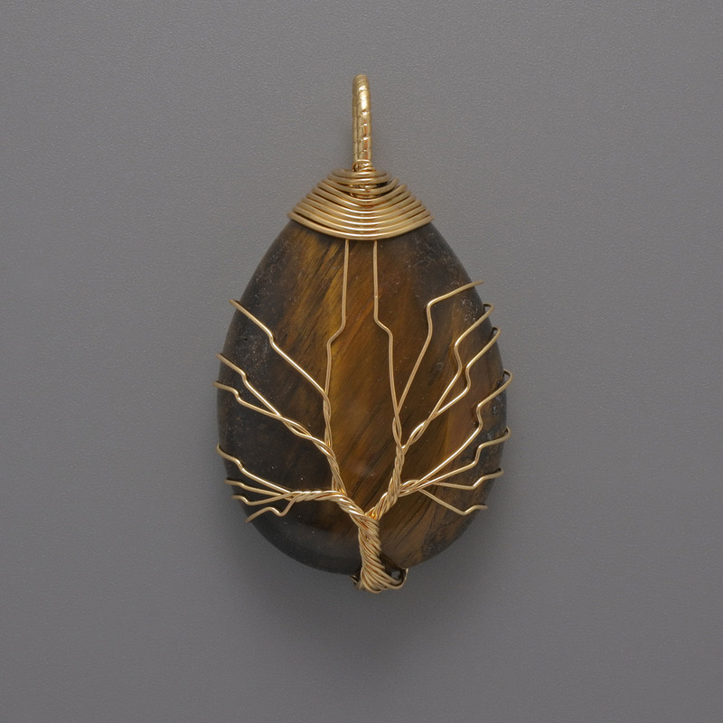 תליון עין הטייגר בזהב עטוף, קוטר 44×24×9 מ״מ+