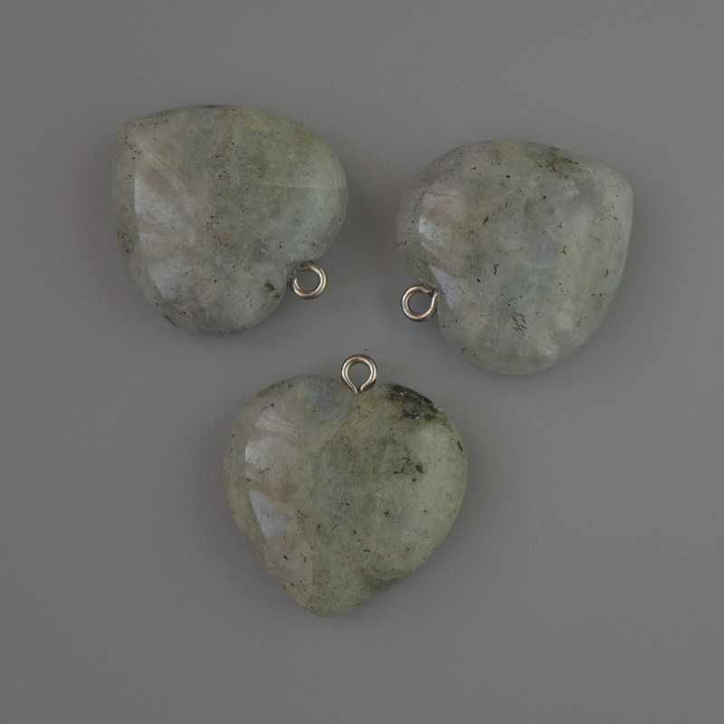 תליון לב מאבן לאברדוריט, קוטר 27×25 מ״מ