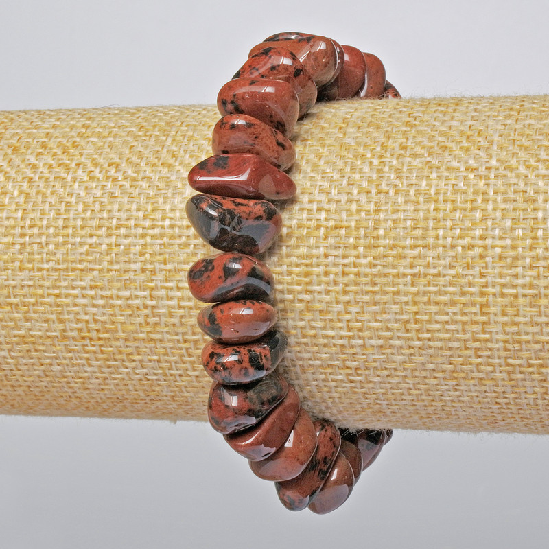 צמיד אובסידיאן טבעי, חרוזים מגולפים, קוטר 15×7 מ״מ +/-; אורך 18 ס״מ +/- (צמיד גמיש)