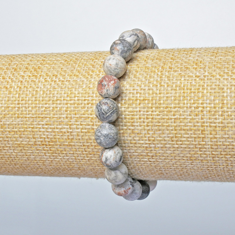 צמיד מג'ספר אוקייני אפור (הודק) חרוזים חלקים, קוטר 8.5 מ״מ ±, אורך 18 ס״מ ± (אלסטי)