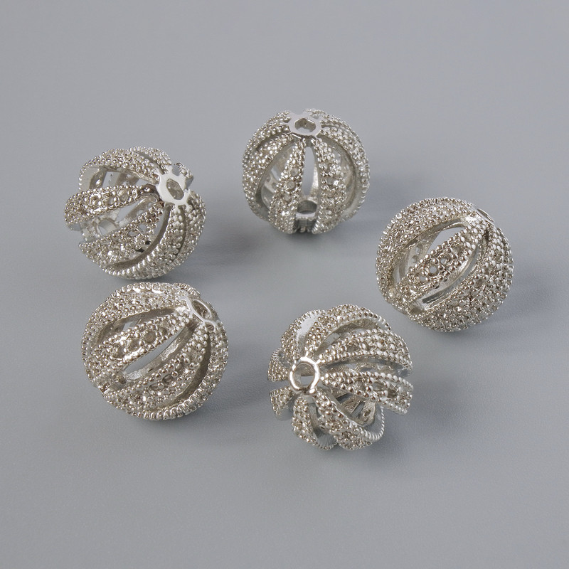 אביזרי תכשיטים — חרוז-השמה, קוטר 11,5×12 מ״מ, פתח בקוטר 2 מ״מ, צבע מתכת כסוף, יחידה אחת