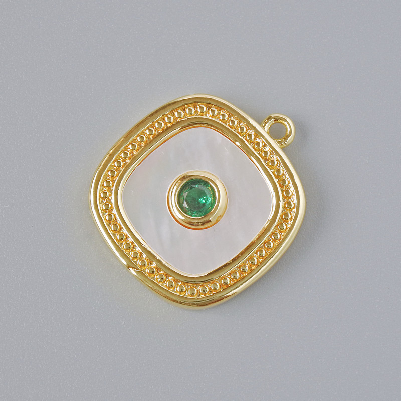 תליון מפרלאמוטר וקריסטל ירוק, בצבע זהב למתכת, קוטר 17×15 מ״מ