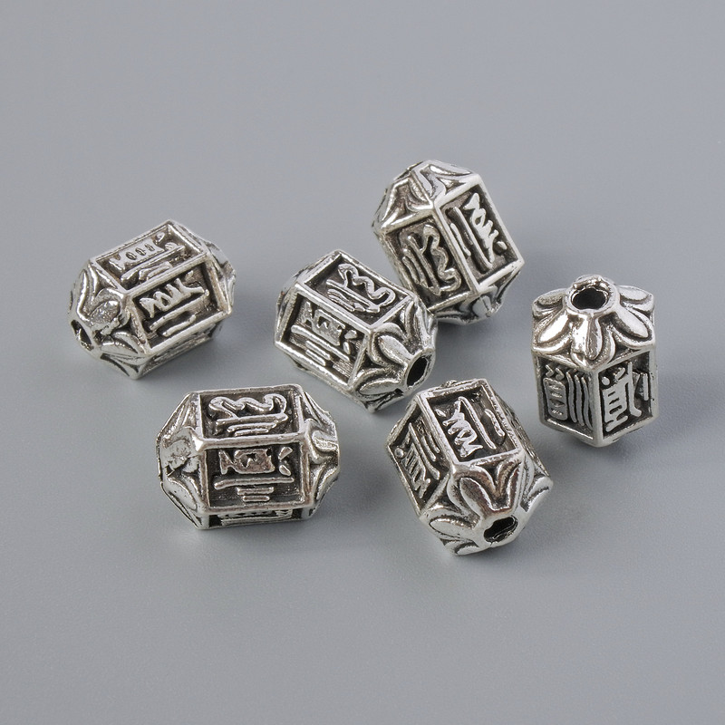 אביזרי חרוז-הכנסה, קוטר 10×7 מ״מ, פתח קוטר 1.7 מ״מ, צבע מתכת כסוף, 6 יחידות