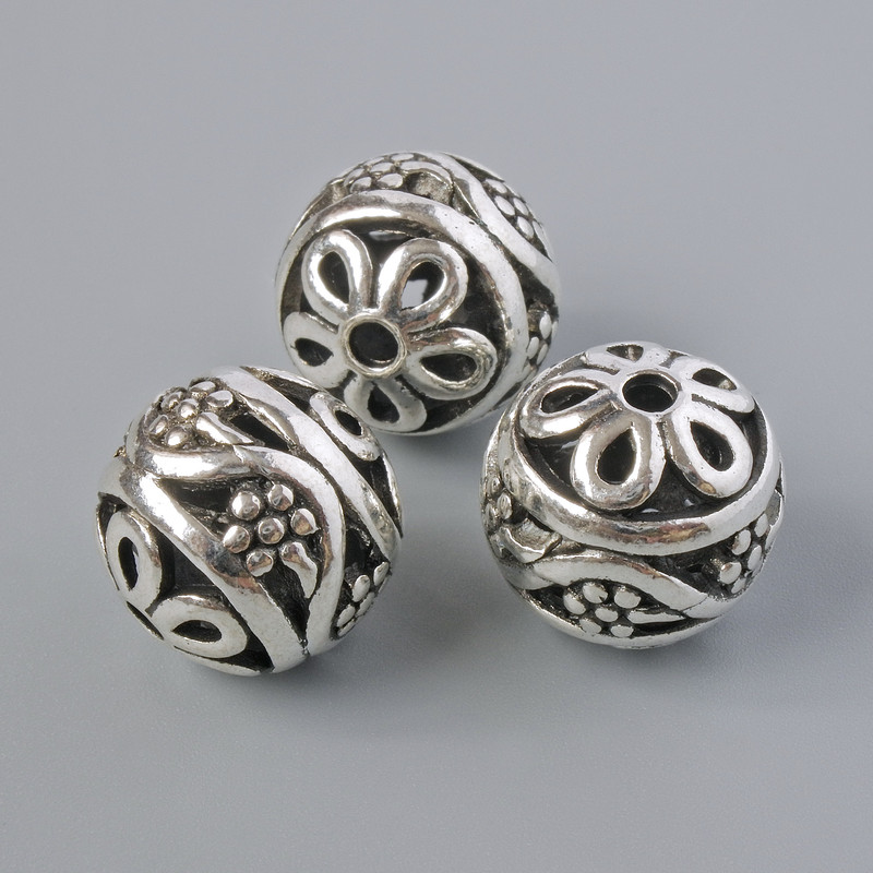 אביזרי חרוז-ההכנסה, קוטר 14 מ"מ ±, פתח בקוטר 2.2 מ"מ, צבע מתכת כסוף, 3 יחידות