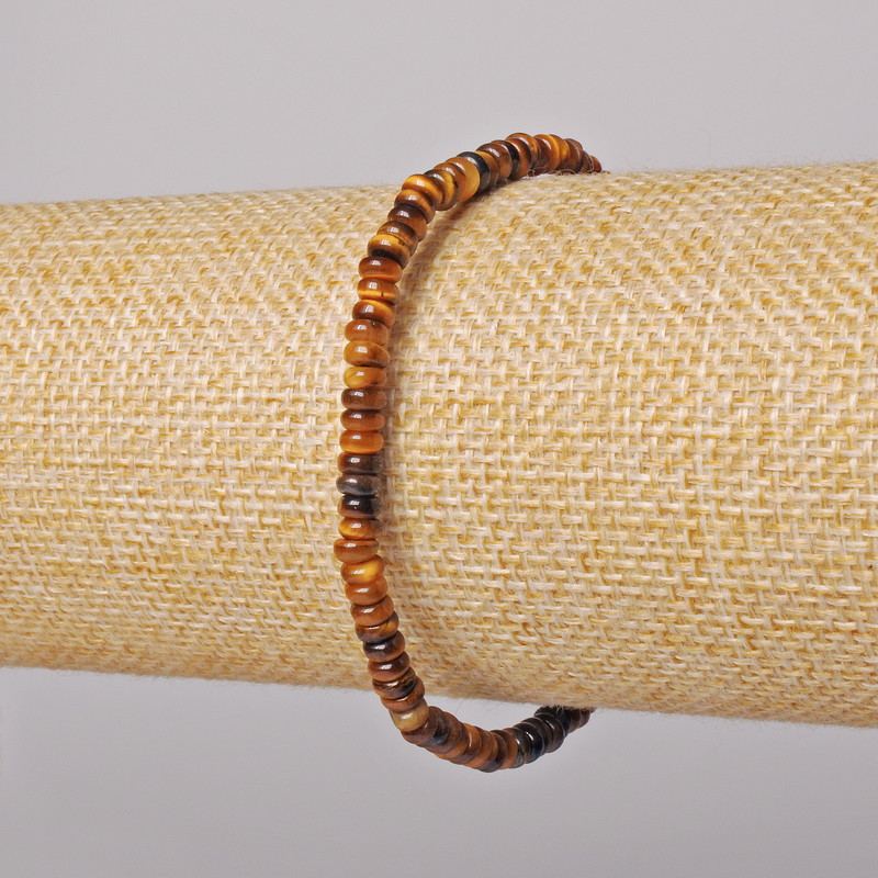 צמיד עין הנמר מאבן טבעית חלקה, חרוזי רונדל, קוטר 4×2 מ״מ, אורך 18 ס״מ (אלסטי)