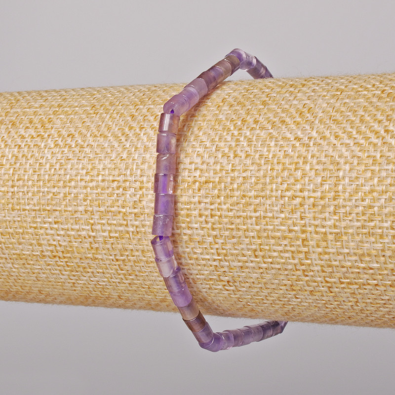 צמיד אמטיסט טבעי, אבן חיתוך, קוטר 4×4 מ״מ, אורך 18 ס״מ (אלסטי)