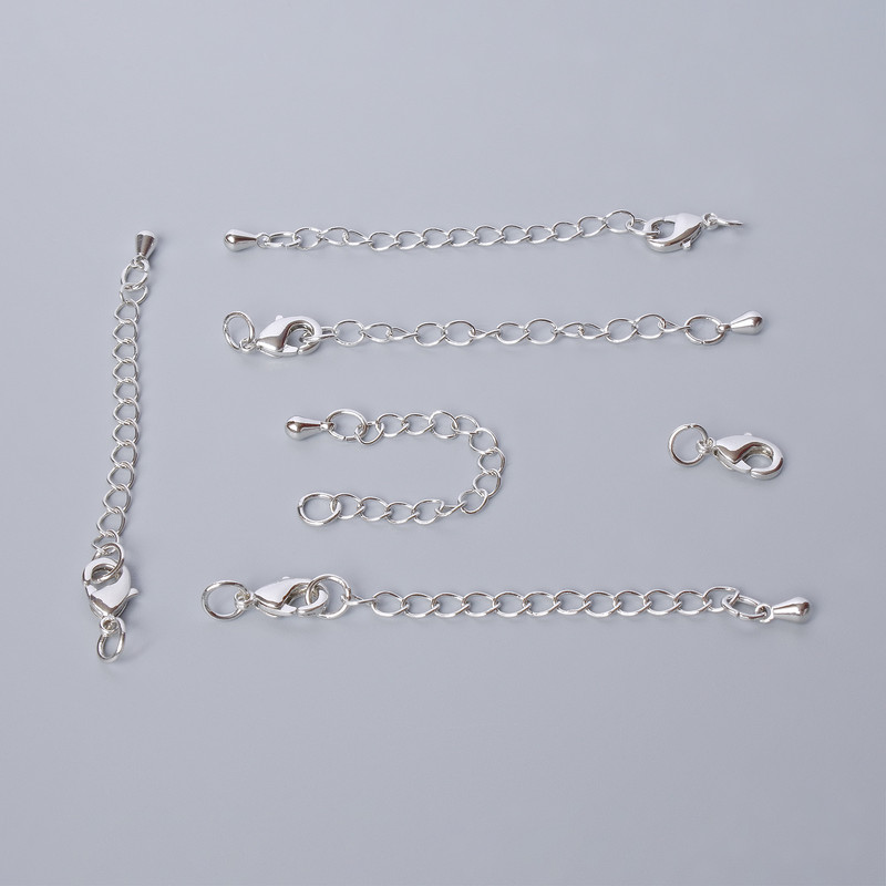 סוגר קרבינר – אביזרי פרזול, קוטר 10×5 מ״מ, עם שרשרת הארכה, אורך 5.5 ס״מ, צבע כסף למתכת, 1 יחידה