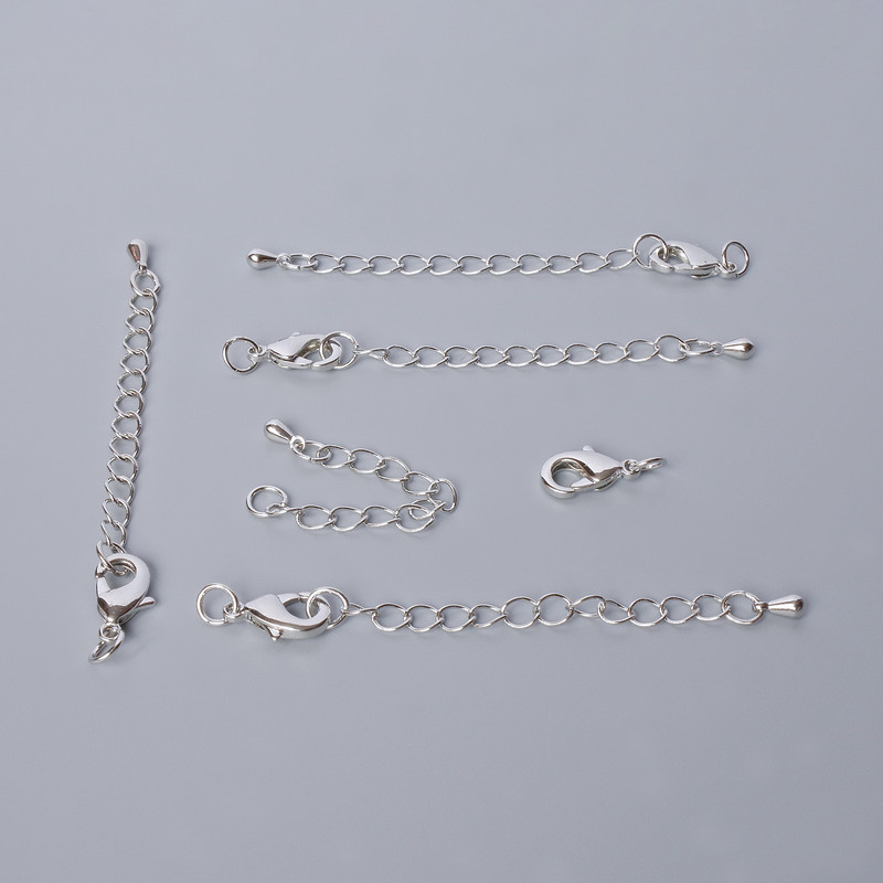 סוגר-קרבינר לפריט תכשיטים, קוטר 12×6 מ"מ עם שרשרת הארכה, אורך 5.5 ס"מ, גוון כסף למתכת, 1 יח'