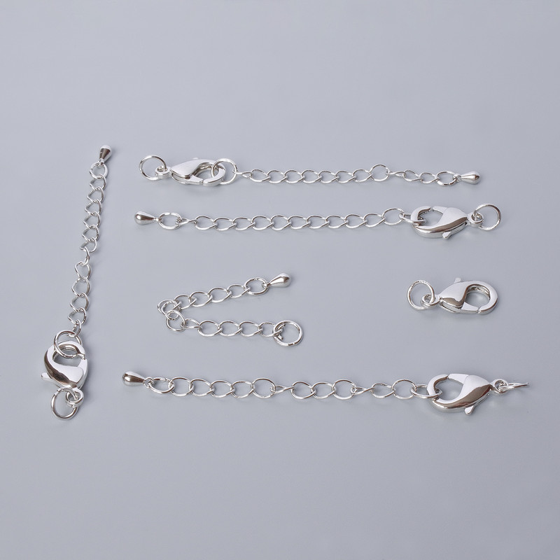 סוגר קרבינר כסוף 15×8 מ״מ עם שרשרת הארכה, אורך 5.5 ס״מ, צבע מתכת כסוף, 1 יח'