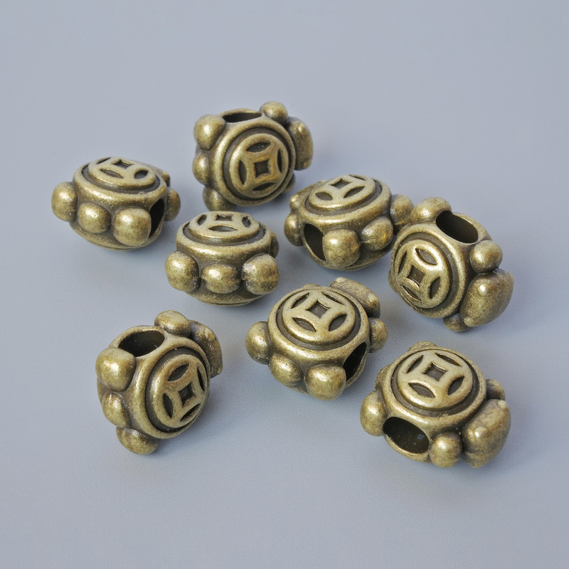 אביזרי חרוז-הכנסה, קוטר 12×10×8 מ"מ, קוטר חור 3,8 מ"מ, מארז 8 יח' +/- צבע ברונזה של המתכת