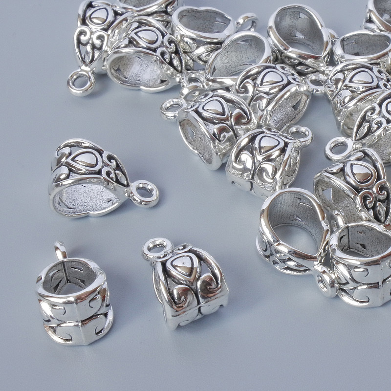 אביזרי תליית תליון, קוטר 8×7, 5 מ"מ, קוטר החור 1.8 מ"מ, 7,3×5,7 מ"מ, אורך 13, גימור כסוף צבע המתכת