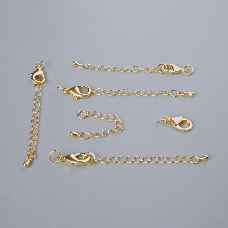 סוגר קרבינר, קוטר 15×8 מ״מ עם שרשרת הארכה, אורך 5,5 ס״מ, צבע מתכת זהוב, 1 יח'