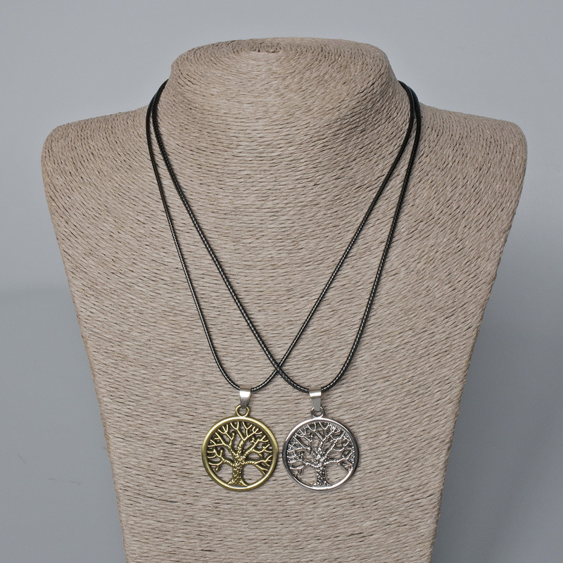 תליוני-זוג «עץ» מתכת ברונזה וכסף 35×31 מ״מ+ -, אורך 45–50 ס״מ+