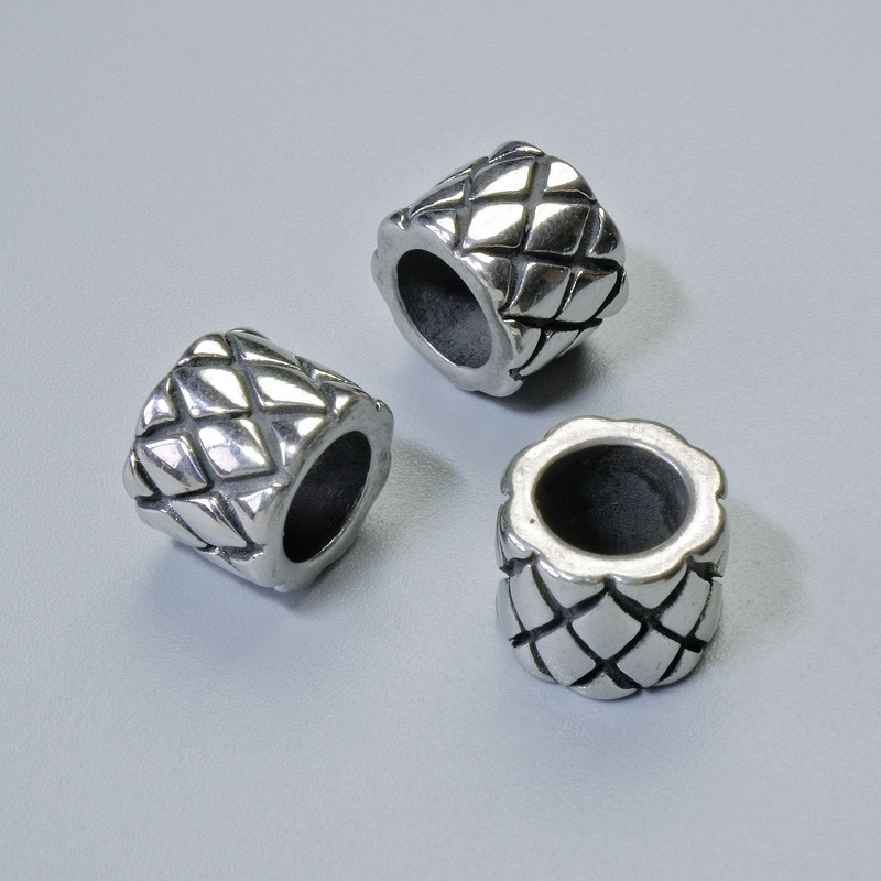 אביזר חרוז-הכנסה כסוף, קוטר 7×9 מ״מ, פתח 5,1 מ״מ, צבע מתכת כסף, 1 יח'