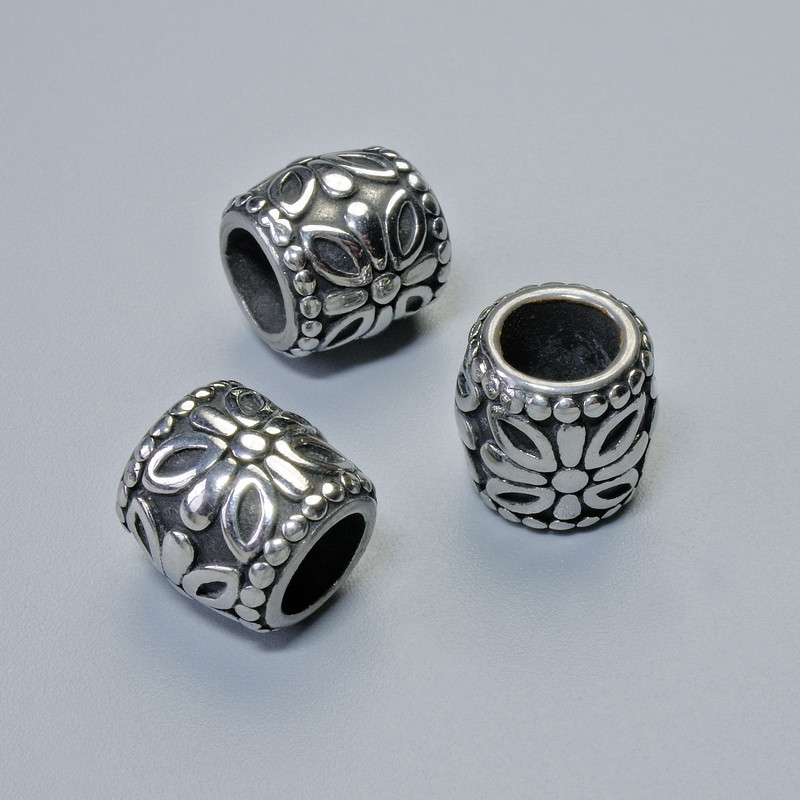 אביזרי חרוז-הכנסה, קוטר 9.5×9 מ״מ, פתח 5.3 מ״מ, צבע מתכת כסוף, 1 יח׳