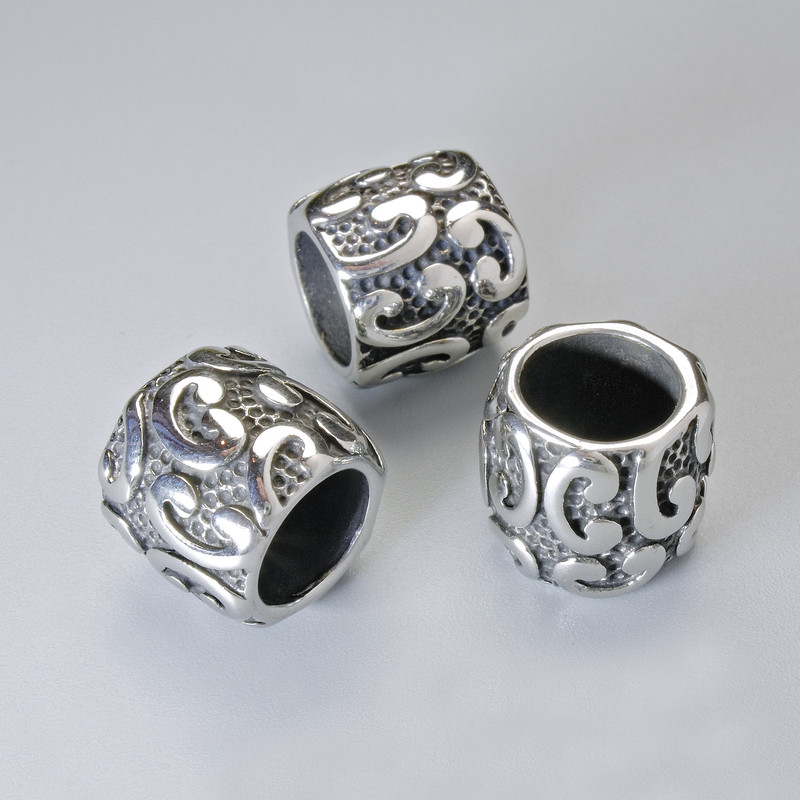 אביזר חרוז-הכנסה, קוטר 12×13 מ״מ, פתח בקוטר 8.4 מ״מ, צבע מתכת כסוף, יחידה אחת