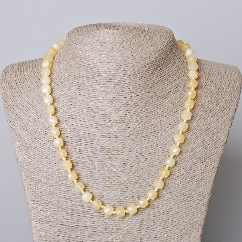 שרשרת חרוזי ציטרין טבעי – אבן מחוספת בצורת קוביה, קוטר 7 מ״מ, אורך 45–49 ס״מ