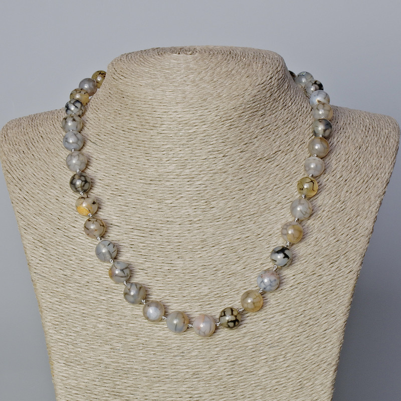 שרשרת אגט ורידי הדרקון – כדור חלק, קוטר 10.5 מ״מ +/-, אורך 45–48 ס״מ +/-