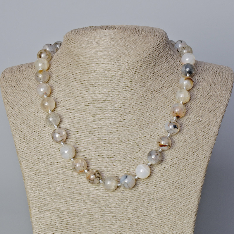 שרשרת חרוזי אגט ורידי הדרקון חלקים, קוטר 12 מ״מ ±, אורך 45–48 ס״מ+