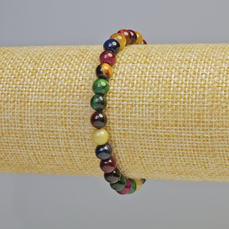 צמיד עין חתול מגוון מאבן טבעית חרוזים חלקים, קוטר 6.5 מ"מ ± (אלסטי), אורך 18 ס"מ+