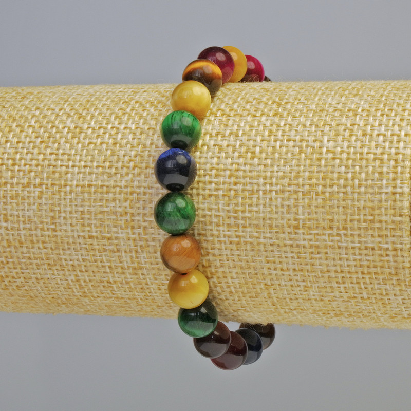 צמיד עין החתול תערובת מאבן טבעית חרוזים חלקים, קוטר 8.5 מ״מ ± (אלסטי), אורך 18 ס״מ+