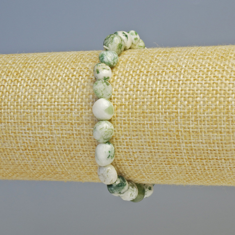 צמיד אגת טחב מאבן טבעית, חרוזי חיתוך, קוטר 8×9 מ"מ ± (מתיחה), אורך 18 ס"מ