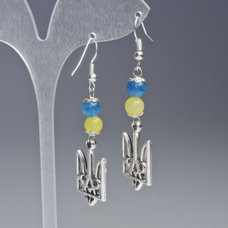 עגילים «סמל המשפחה», קוטר 15 מ״מ+- עם חרוזים ציטרין ואקוומרין, קוטר 6,5 מ״מ+-, אורך 60 מ״מ+-, צבע המתכת כסוף