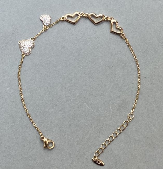 צמיד «לב» Xuping בציפוי זהב 18K, אורך 18×21 ס״מ, עובי 1.5 מ״מ עם קריסטלים