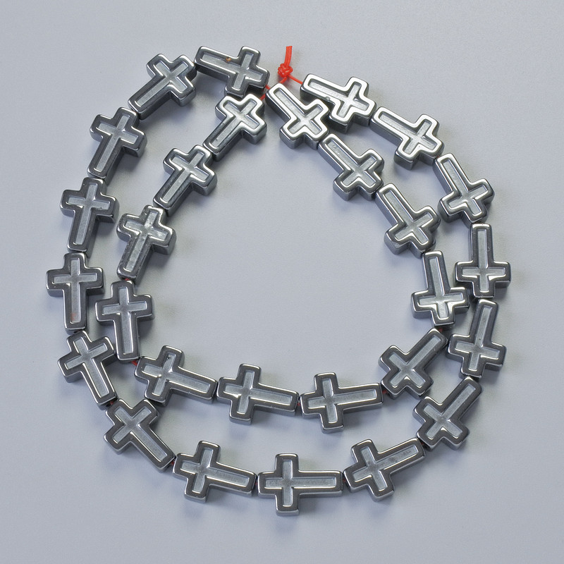 חרוזי המטיט בצורת צלב, קוטר 10×14 מ״מ ו-5×4 מ״מ, אורך 41 ס״מ על חוט