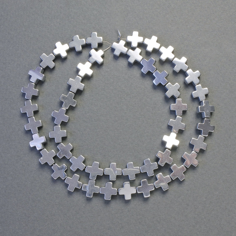 חרוזי המטיט בצורת צלב בצבע כסף, קוטר 8×8 מ״מ ±, אורך 41 ס״מ ±, מחרוזת