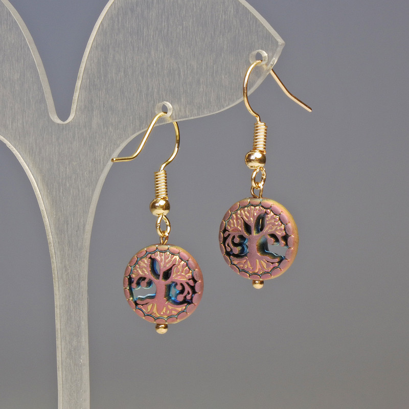 עגילים מהמטיט מגוון מעץ רב-צבעי, קוטר 12×4 מ"מ, אורך 3.2 ס"מ