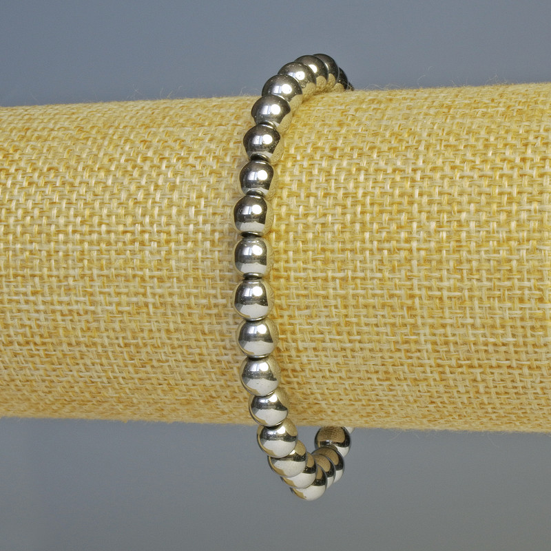 צמיד המטייט כדור בצבע כסף, קוטר 6 מ״מ, אורך 18 ס״מ, סטרץ