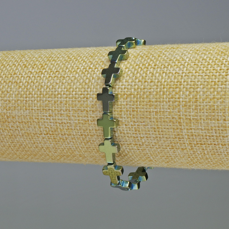 צמיד המטיט «צלב» בצבע ירוק-כחול, קוטר 8,5×10,5×3 מ״מ ±, אורך 18 ס״מ ± מתיחה