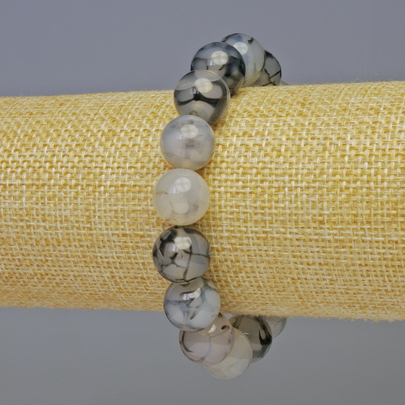 צמיד אגת ורידי הדרקון – כדור חלק בקוטר 12 מ״מ, אורך 18 ס״מ, סטרץ