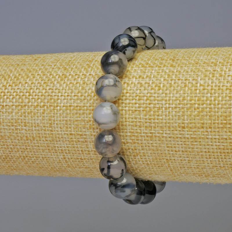 צמיד אגת עורק הדרקון – חרוז חלק בבקוטר 10 מ״מ, אורך 18 ס״מ – סטרץ'